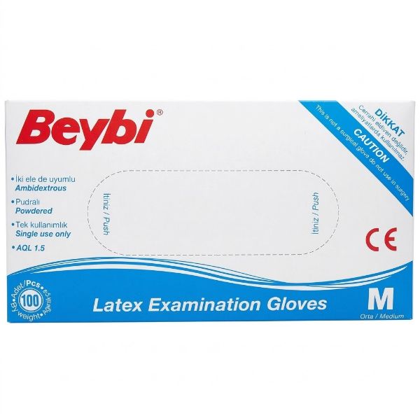 Beybi Lateks Muayene Eldiveni Pudralı Medium 100'lü